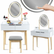 Fésülködő asztal székkel és LED tükörrel – fehér
