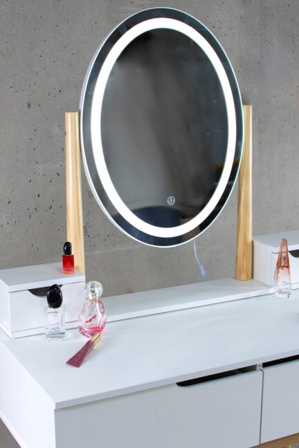 Fésülködő asztal székkel és LED tükörrel – fehér