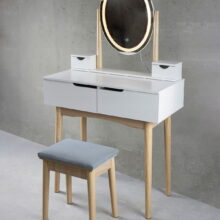 Fésülködő asztal székkel és LED tükörrel – fehér
