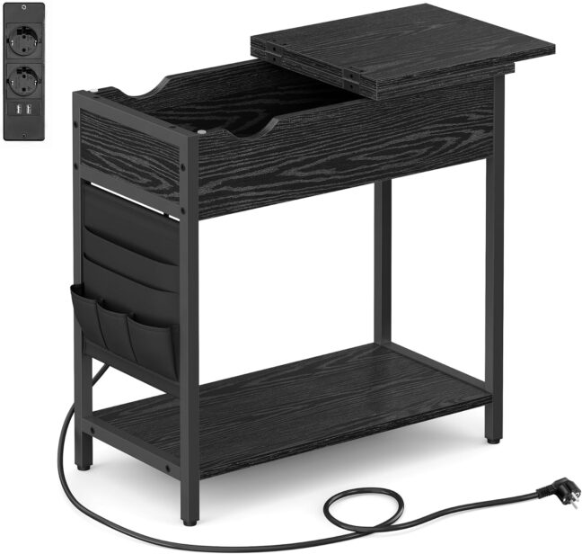 Oldal asztal – elektromos hálózati és USB csatlakozással – fekete