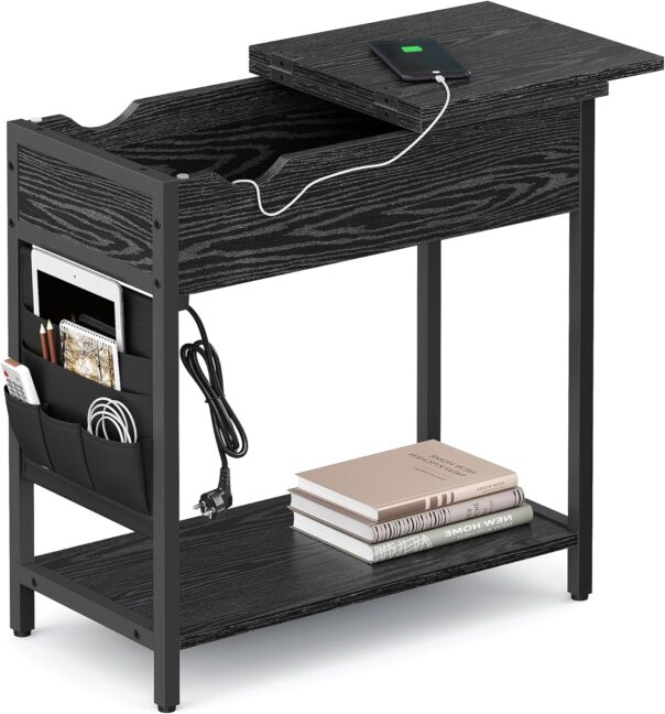 Oldal asztal – elektromos hálózati és USB csatlakozással – fekete