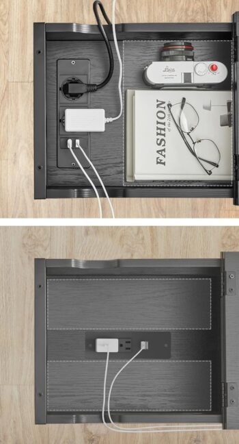 Oldal asztal – elektromos hálózati és USB csatlakozással – fekete