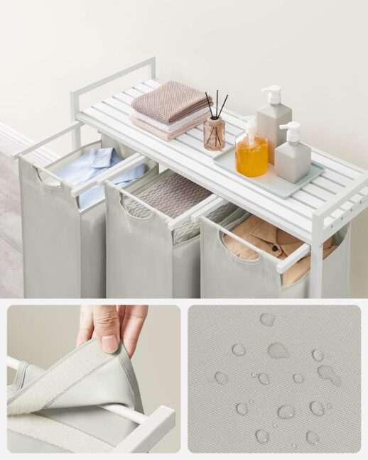 Szennyestartó 3 kihúzható és kivehető zsákkal -fehér/szürke