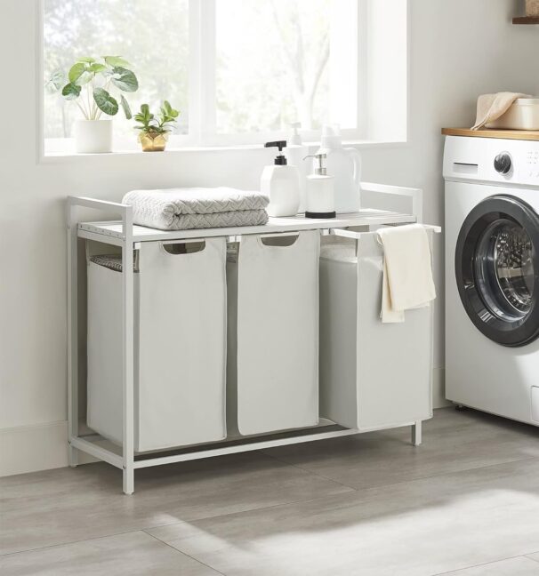 Szennyestartó 3 kihúzható és kivehető zsákkal -fehér/szürke