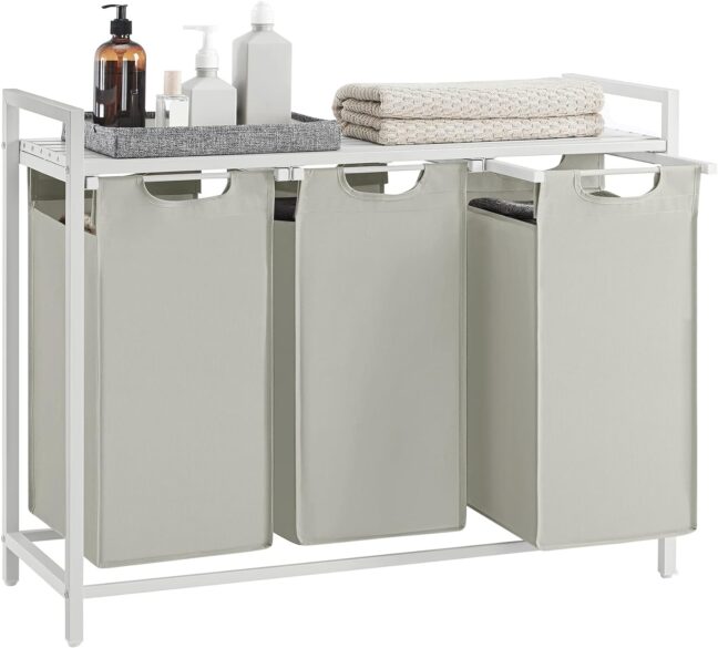 Szennyestartó 3 kihúzható és kivehető zsákkal -fehér/szürke