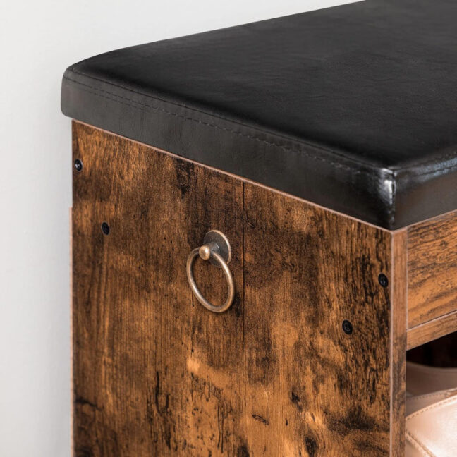 Cipőtároló pad párnázott (felnyitható) üléssel- rusztikus barna