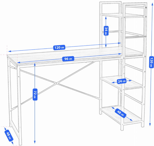 Irodai íróasztal polcokkal (fekete fém váz)